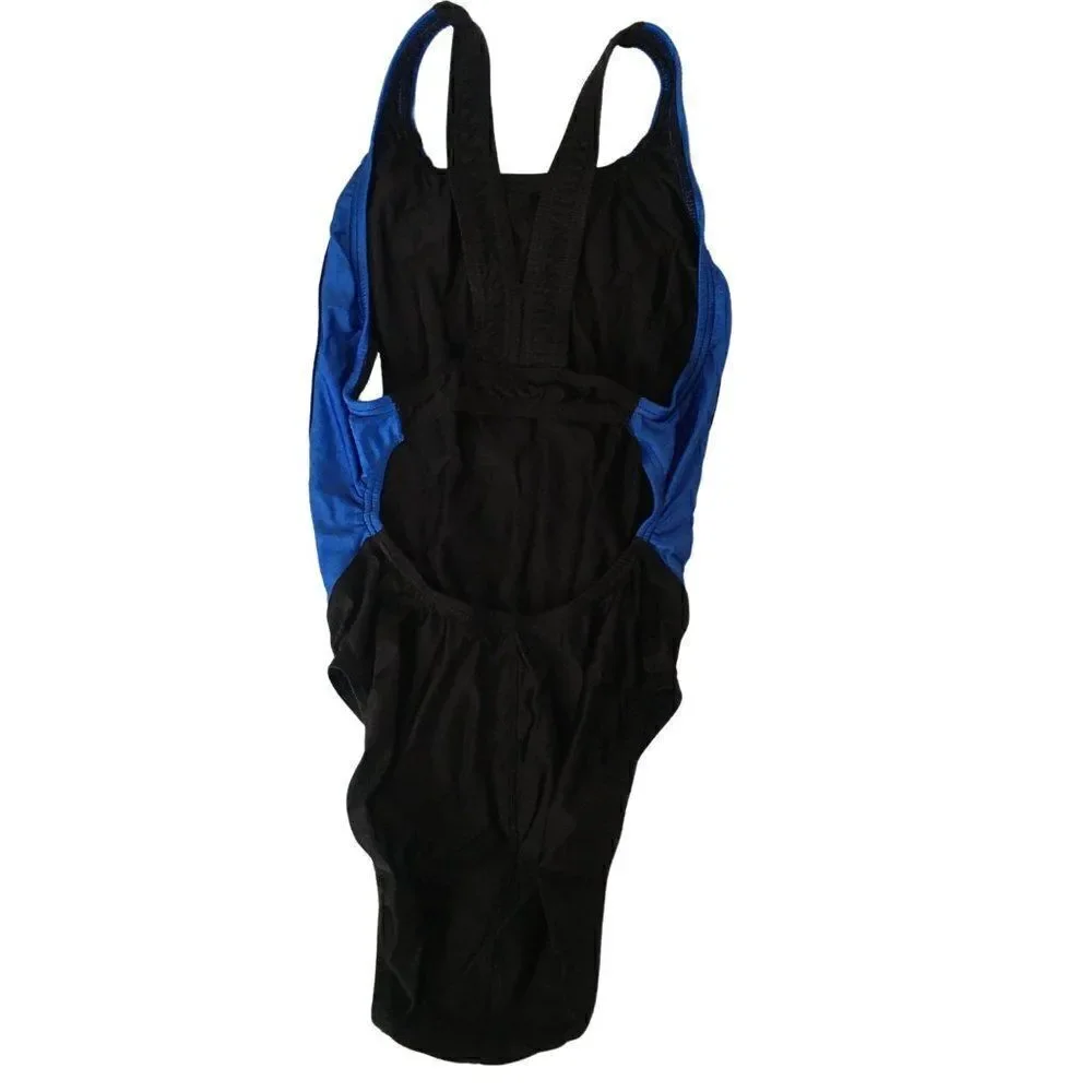 Speedo young girls bathing suit in black with blue stripes